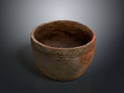 Hand Carved Pottery Bowl With Intricate Engraved Patterns And Textured Artisan Design 3d model