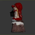 Christmas Decorative Doll With Red Hat Striped Scarf Holding Lantern On Snowy Tree Stump