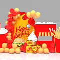 Birthday Photo Check in Spot With Red Yellow Balloons Hamburger Ice Cream And Fries