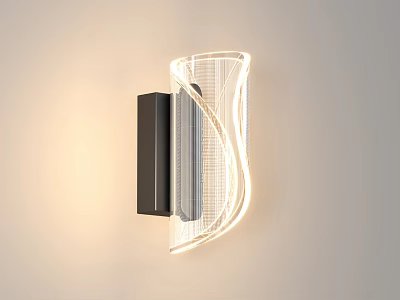Modern Curved Wall Lamp with LED Lighting Black Body and Warm Glow Mounted on Wall 3d model