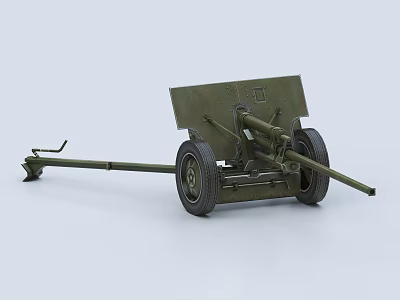 Vintage Military Artillery with Two Wheels Shield and Long Barrel Design 3d model