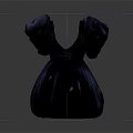 Stylish Dark Pleated Dress With V Neck And Puffy Sleeves Design