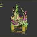 Offshore Oil Drilling Platform With Tall Rig Cranes And Yellow Pillars