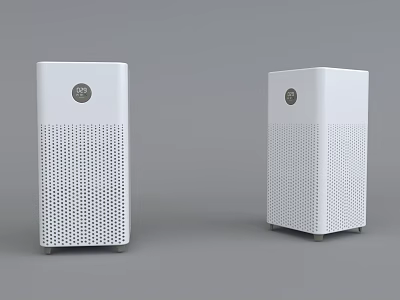 Two White Modern Desktop Speakers With Square Design And Mesh Grille 3d model