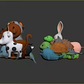Cute Animal Toy Figures Collection With Various Colorful Characters In Row