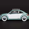 Light Green And White Beetle Car With Roof Rack On Black Background