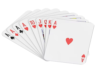 Playing Cards Fanned Out with Ace 10 Jack Queen King Hearts Spades Diamonds 3d model