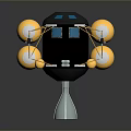 Futuristic Black Device With Golden Spheres Blue Windows Connecting Wires And Conical Base