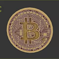 Decorative Ornament Set with Golden Bitcoin Symbol and Electronic Cash System Inscription