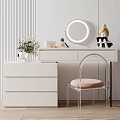 Modern White Dressing Table with Round Mirror Transparent Chair and Decorative Items 3d model