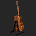 Wooden Acoustic Guitars As Musical Instruments Display From Different Angles On Stands