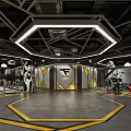 Modern Fitness Gym Interior With Red Exercise Balls Sports Silhouette On Wall And Fitness Equipment