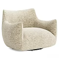Beige Upholstered Accent Chair With Wide Arms Rounded Design And Swivel Base