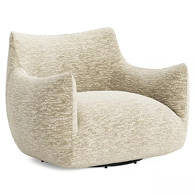 Beige Upholstered Accent Chair With Wide Arms Rounded Design And Swivel Base 3d model
