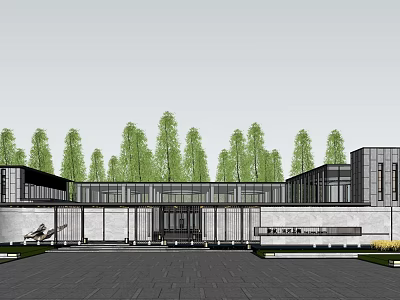 Modern Elegant Entrance Gate With Glass Facade And Green Trees Surrounding 3d model