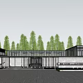 Modern Elegant Entrance Gate With Glass Facade And Green Trees Surrounding