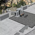 Traditional Chinese Stone Ancestral Tomb Site With Complete Worship Altar Under Natural Rocky Mountain Backdrop