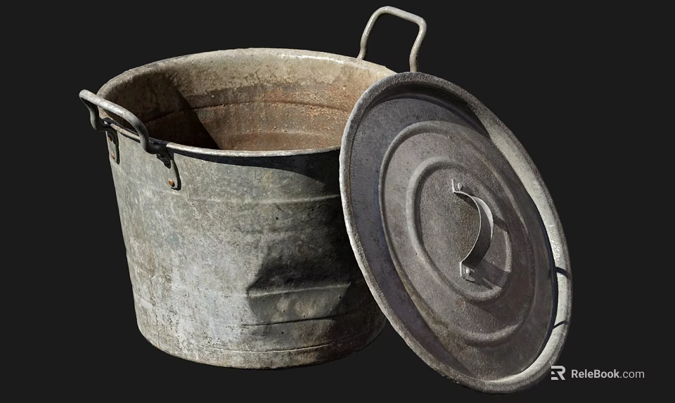 Industrial Equipment Galvanized Metal Bucket With Lid Durable Storage Container 3d model 