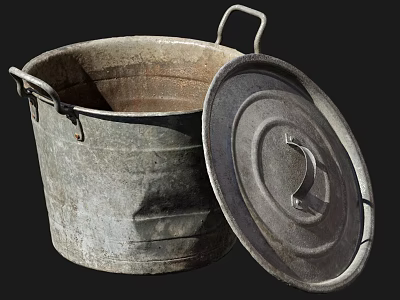 Industrial Equipment Galvanized Metal Bucket With Lid Durable Storage Container 3d model