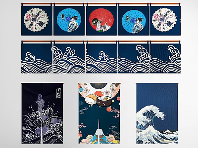 Japanese-style Kitchen Curtain Door Curtain Hanging Curtain 3d model