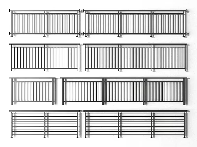 Various Metal Fence Designs Featuring Vertical And Horizontal Railings For Outdoor Spaces 3d model