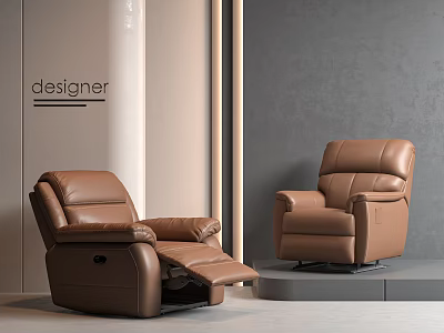 Two Modern Brown Leather Massage Chairs In Reclining Designer Style 3d model
