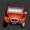 Red Retro Cartoon Car With Black Roof White Wheels And Rounded Design