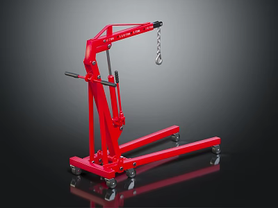 Sturdy Red Hydraulic Car Engine Hoist With Caster Wheels And Hook 3d model