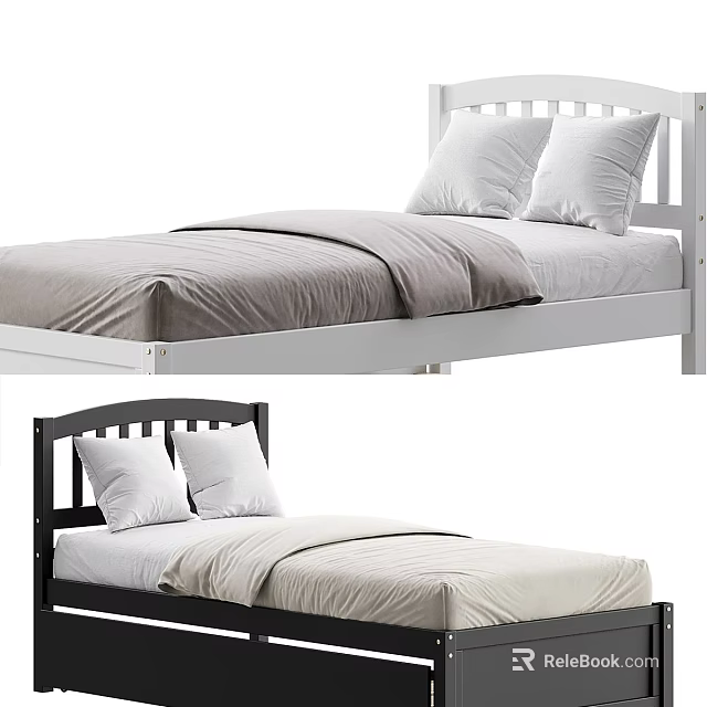Sturdy Solid Wood Children Bed With Slatted Headboard In Two Different Classic Color Choices 3d model 