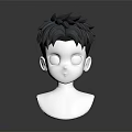 White Bust Head Model With Dark Layered Hair And Simple Outlined Facial Features