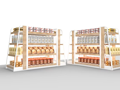 Wooden And White Multi Tiered Display Shelves For Retail Store Food Product 3d model
