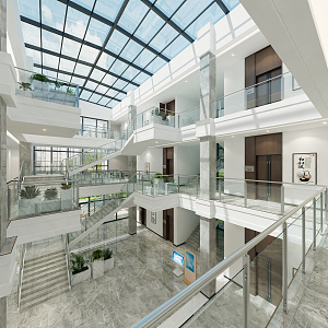 Modern Atrium Office Hall 3d model