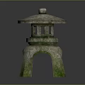 Traditional Stone Lantern Furniture With Pagoda Style Roof And Mossy Surface