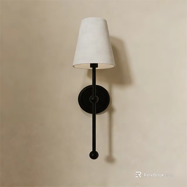 Modern Wall Sconce With White Fabric Shade And Black Metal Frame On Beige Wall 3d model 