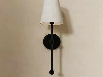 Modern Wall Sconce With White Fabric Shade And Black Metal Frame On Beige Wall 3d model