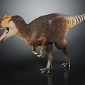 3D Rendered Dinosaur With Yellow Crest Brown Body Spots And Open Mouth Standing Pose