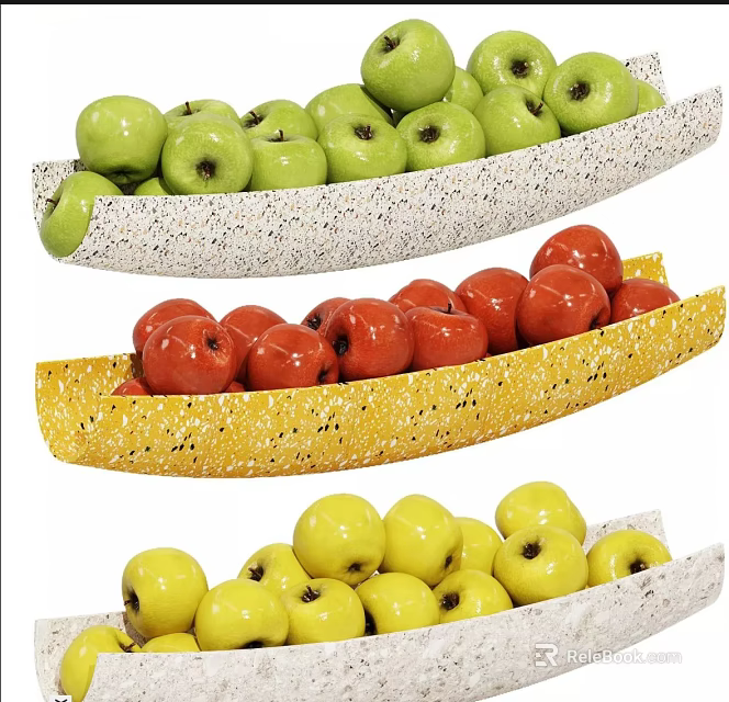 Fresh Green Red and Yellow Apples in Three Patterned Fruit Bowls 3d model 