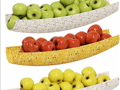 Fresh Green Red and Yellow Apples in Three Patterned Fruit Bowls 3d model