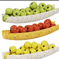 Fresh Green Red and Yellow Apples in Three Patterned Fruit Bowls