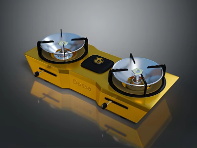 Yellow Joyace Double Burner Gas Stove with Silver Burners and Black Control Knobs 3d model