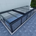 Detached Villa Featuring Glass Roof With Black Frame Gray Tiled Floor And Green Trees