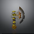 Fantasy Axe Weapon With Yellow Handle White Blade And Orange Decorative Accents