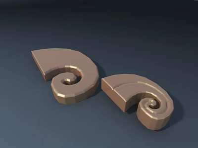 Golden Spiral Shaped Sculpture Carvings as Decorative Art Pieces on Dark Background 3d model