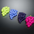 Bright Colorful Grapes Green Blue Purple Pink Bunches on Dark Background