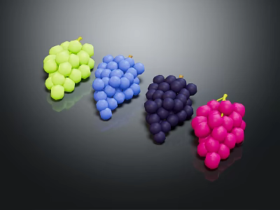 Bright Colorful Grapes Green Blue Purple Pink Bunches on Dark Background 3d model