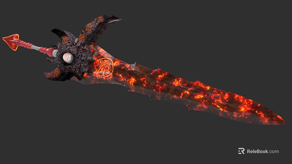 Fiery Lava Enchanted Weapon Sword With Glowing Eye And Flaming Blade Design 3d model 