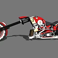 Red Chopper Style Motorcycle With Long Front Fork Black Seat And Engine Details