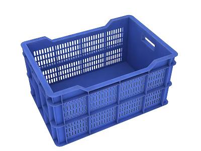 Blue Plastic Rectangular Storage Crate With Ventilated Sides And Handles 3d model