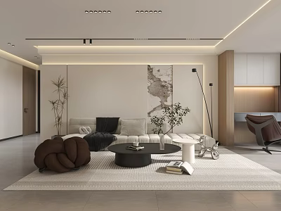 Modern Living Room Interior Design With Comfortable Sofa Decorative Painting And Green Plant 3d model