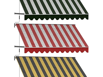 Colorful Striped Awnings with Green White Red Yellow Black Patterns and Scalloped Edges 3d model